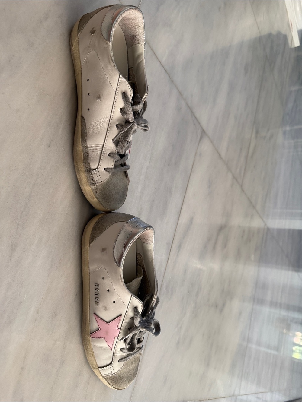 Golden Goose Super Star Sneakers with Pink Star and Gray Accents - Picture 6 of 9